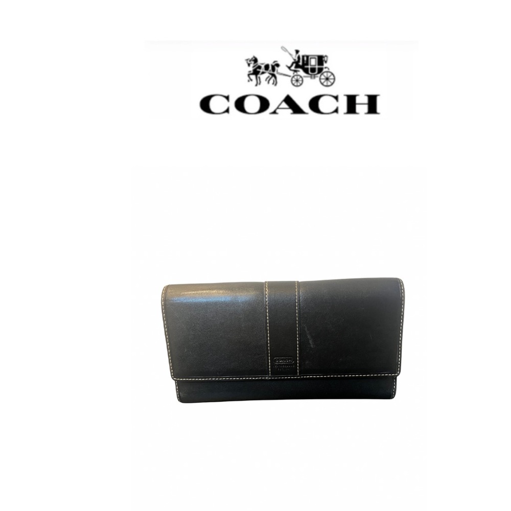 Coach Hampton Black Leather Trifold Wallet